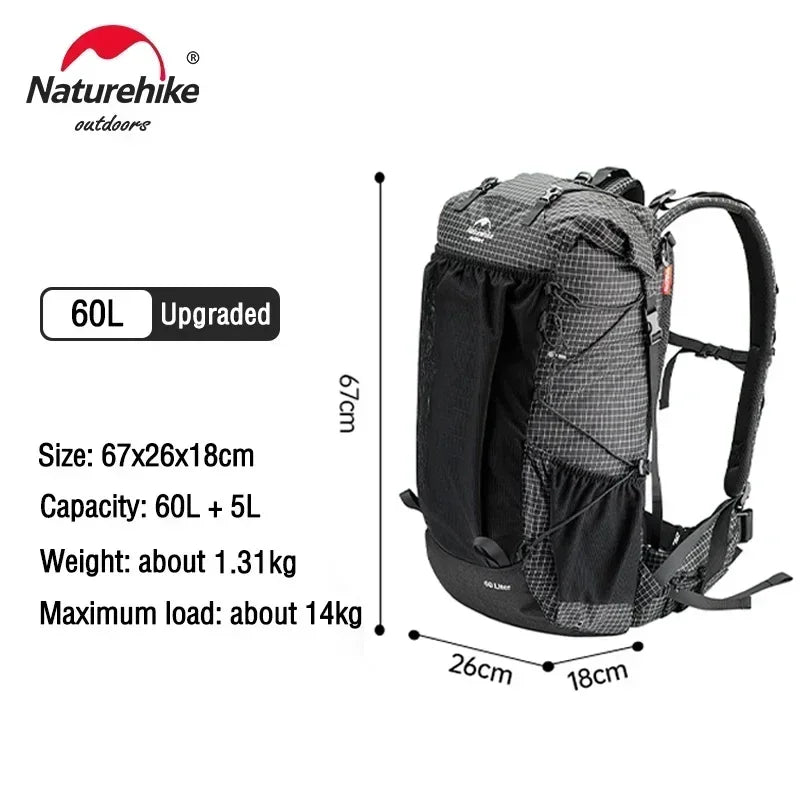 Naturehike Waterproof Backpack Drawstring 60 Liters Mountaineering Camping Hiking Large Travel Bags Capacity Military Tactical