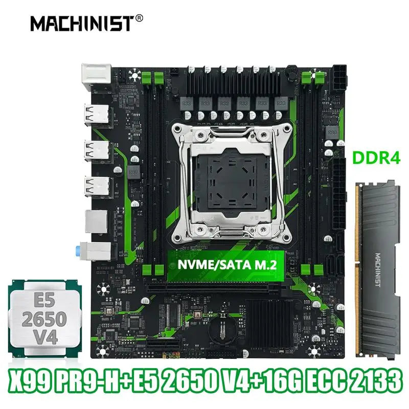 2025 MACHINIST X99 PR9-H Motherboard Set Kit With Intel LGA2011-3 Xeon E5 2650 V4 CPU + DDR4 1*16GB 2133MHz RAM Memory NVME M.2